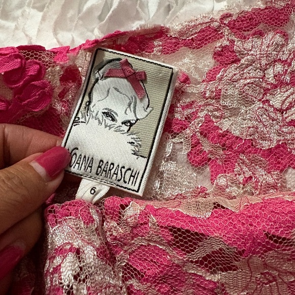 Yoana Baraschi Anthropology Fit and Flare Dress. Mesh with Pink Ribbon Overlay. - Picture 8 of 16